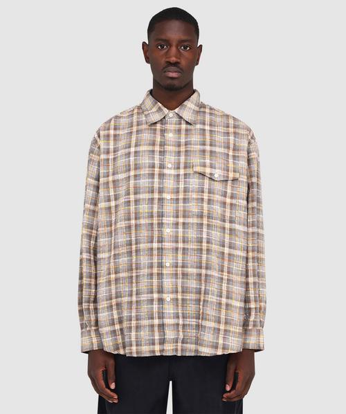 Beams Plus Open collar 80/2 madras shirt | YELLOW | SEVENSTORE
