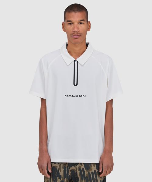 Malbon ホワイト ジップアップシャツ Malbon Golf Performance zip polo shirt | WHITE | SEVENSTORE