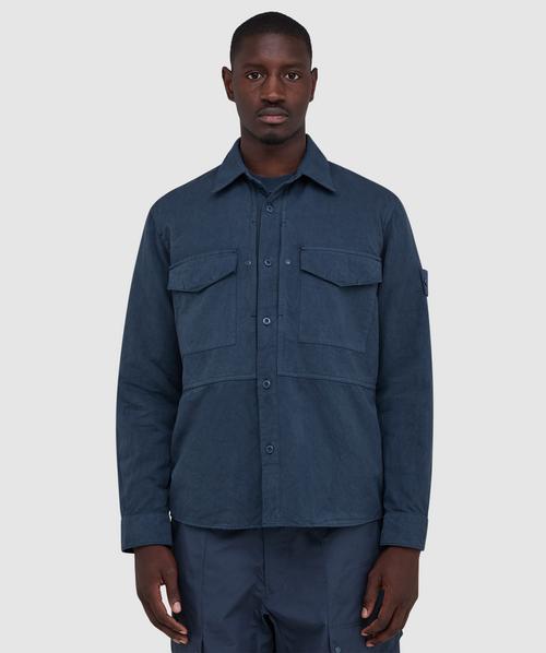 Stone Island Cotton linen canvas ghost shirt | SLATE BLUE | SEVENSTORE
