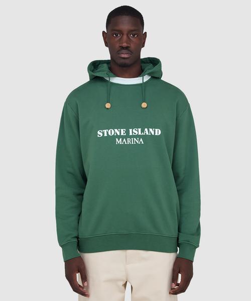 Stone Island Marina fleece garment dyed hoodie | QUARTZ GREEN