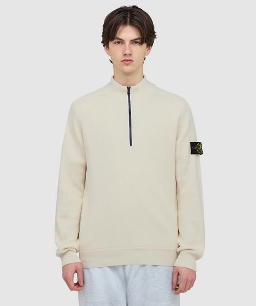 Stone Island Ribbed cotton long sleeve polo sweatshirt | IVORY