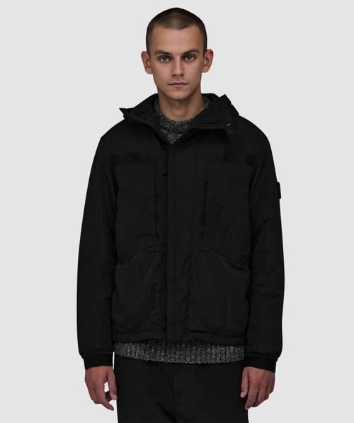 〈STONE 〉 Hooded Overshirt Black-L Stone Island Stretch organic cotton twill hooded overshirt | BLACK